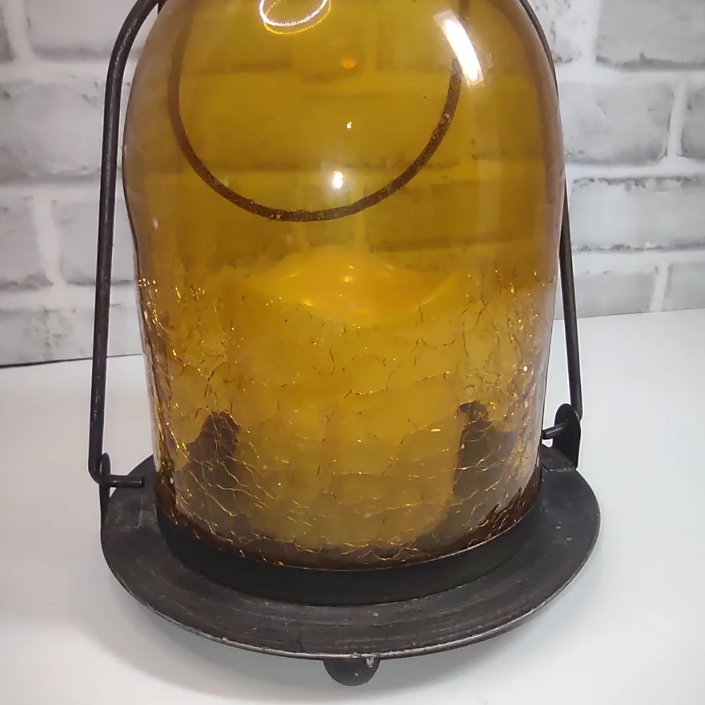 Amber Glass Lantern Flameless Candle Holder